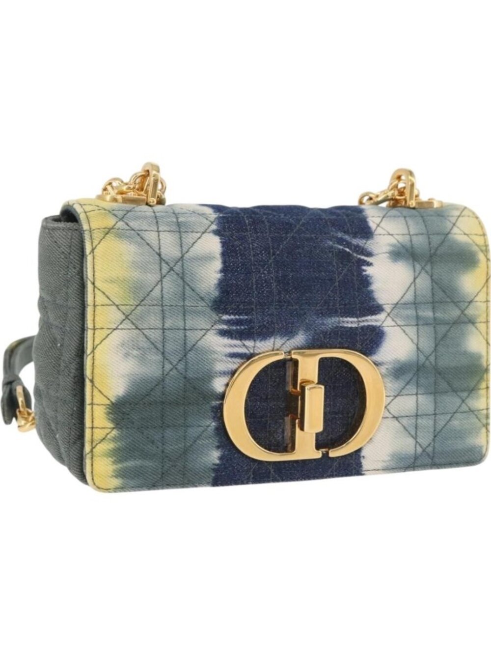 Christian Dior Cannage Miss Caro Chain Bag Canvas Navy Gold